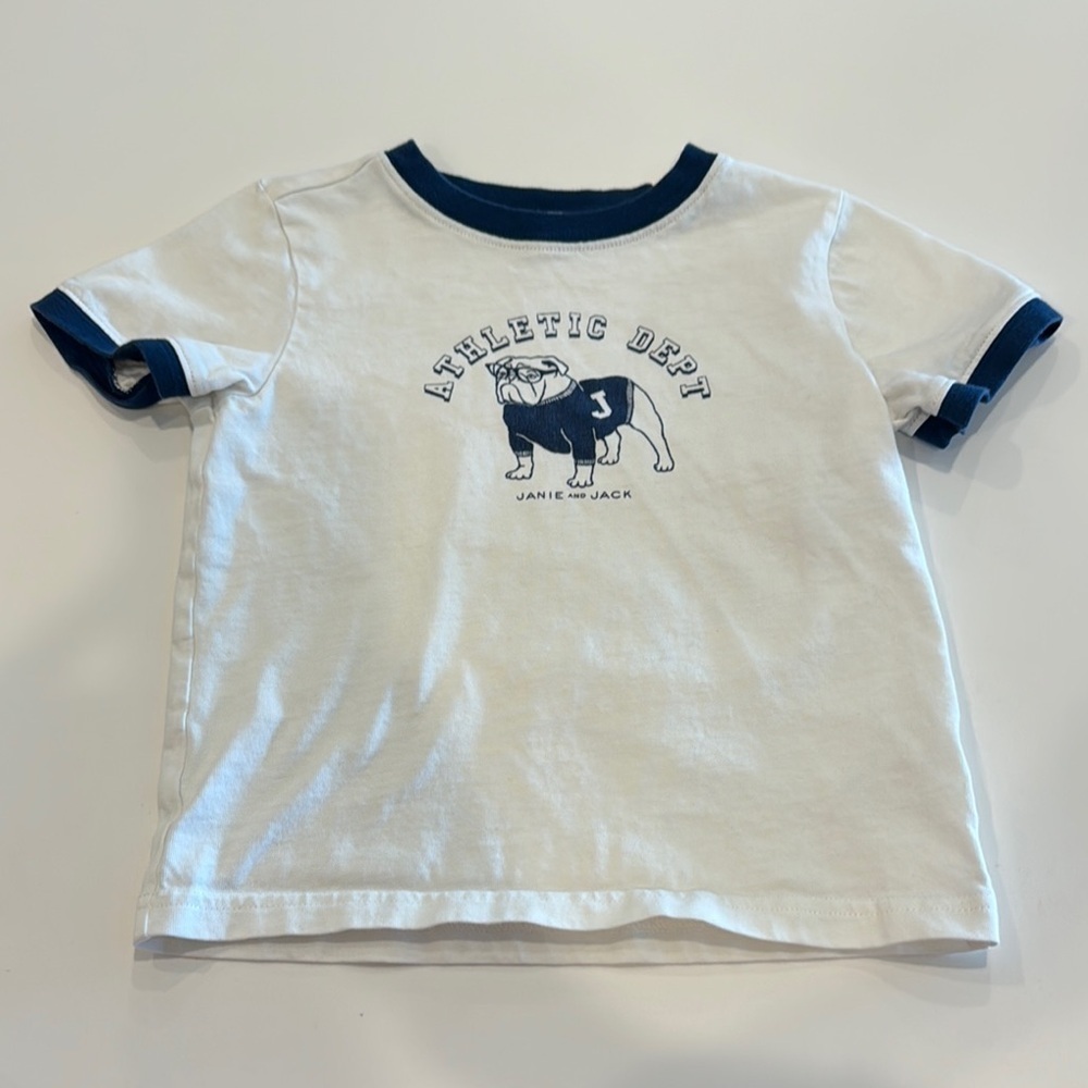 Janie and Jack White and Blue Kids Bulldog T-Shirt